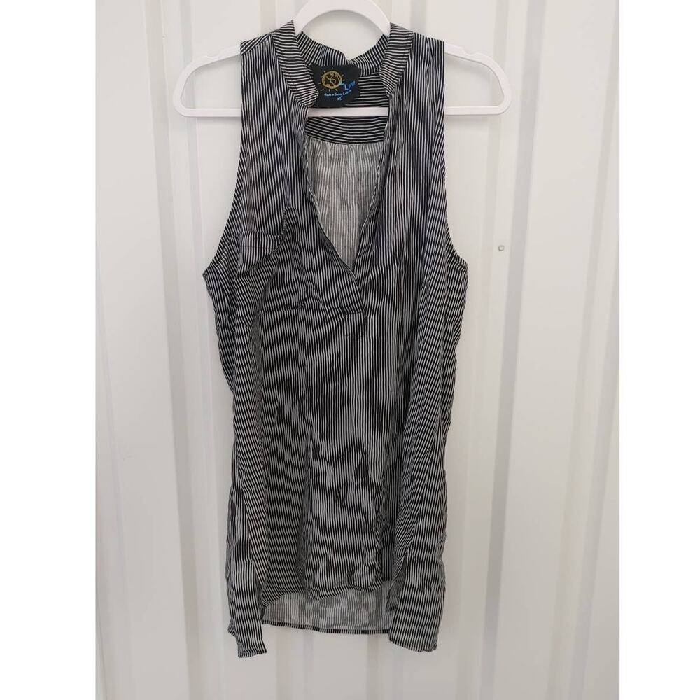 Blue Life Sleeveless Shirt Dress XS Black White Vertical Striped NWT